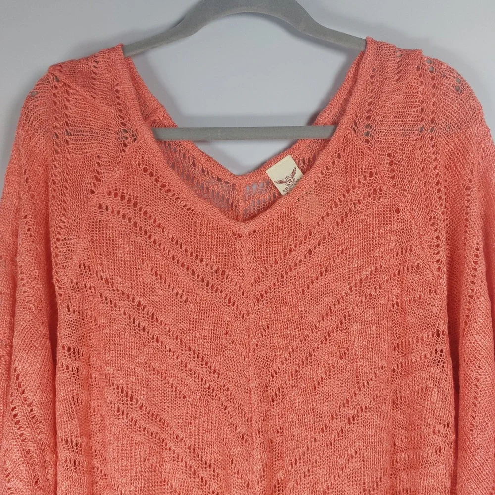 Faded Glory Womens 2X Coral ‎ Tunic Sweater Handkerchief Hem Stretch Sheer